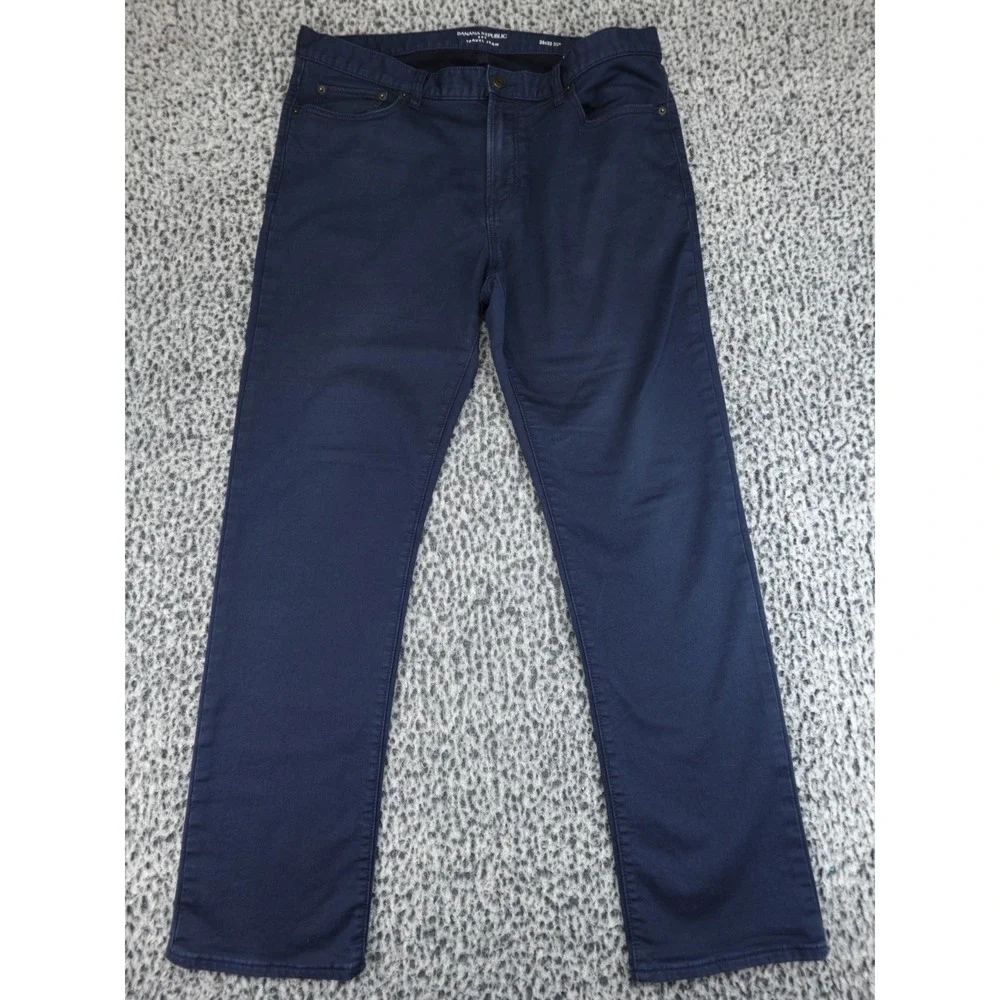Banana‎ Republic Travel Jean Mens 36x32 Navy Blue Slim Tapered Stretch Pants
